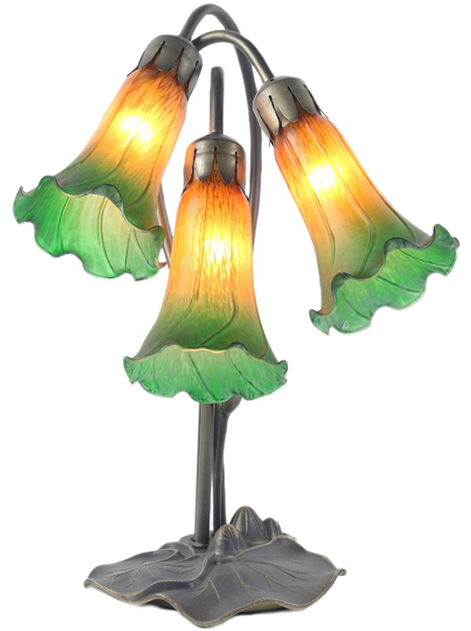 Tiffany Triple Lily Lamp Amber And Green